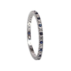 Anillo Circones Azul y Blanco En Plata 925