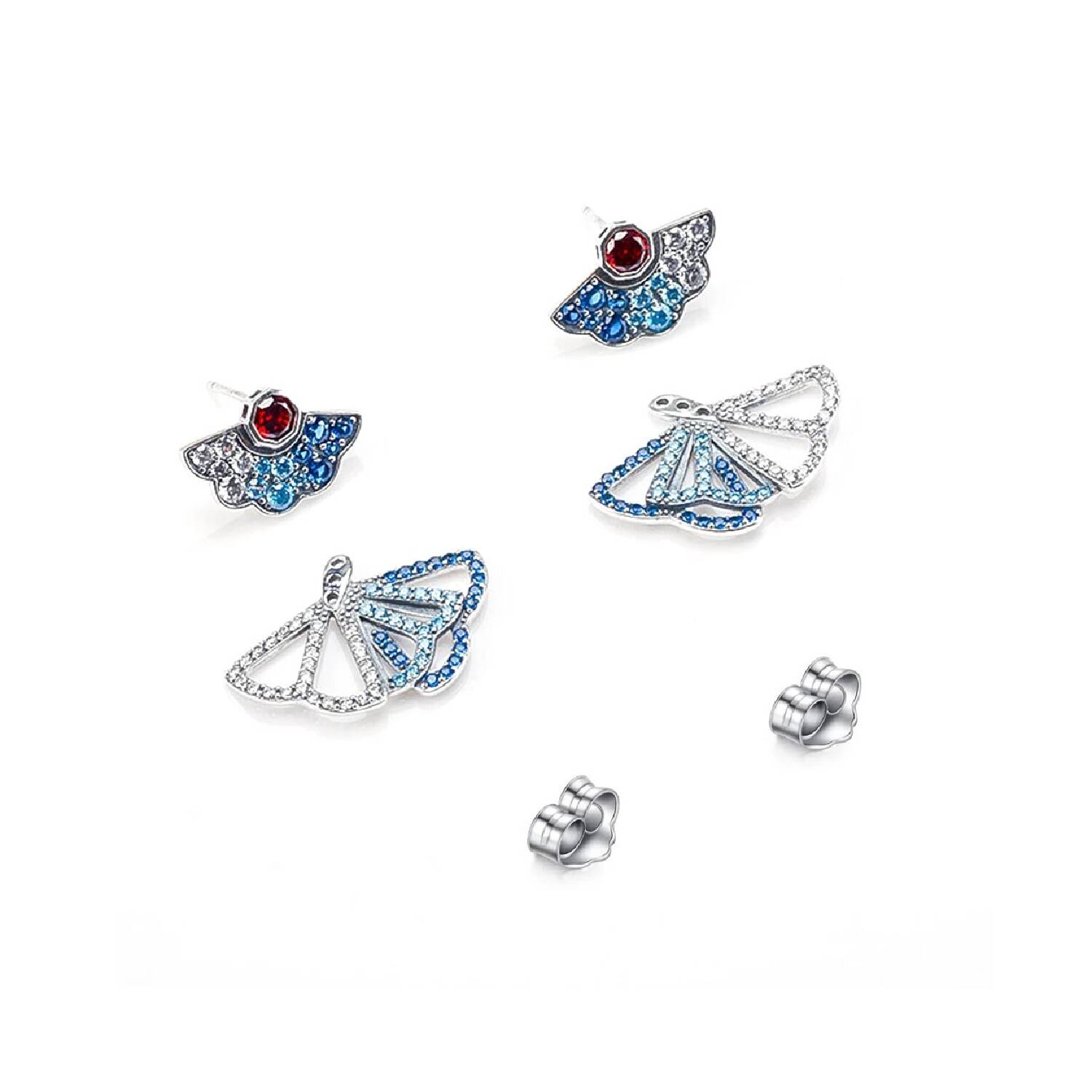 Aros Abanicos y Circones Coloridos En Plata 925 - Imagen 3