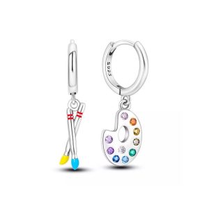 Aros Argolla Acuarela y Pinceles En Plata 925