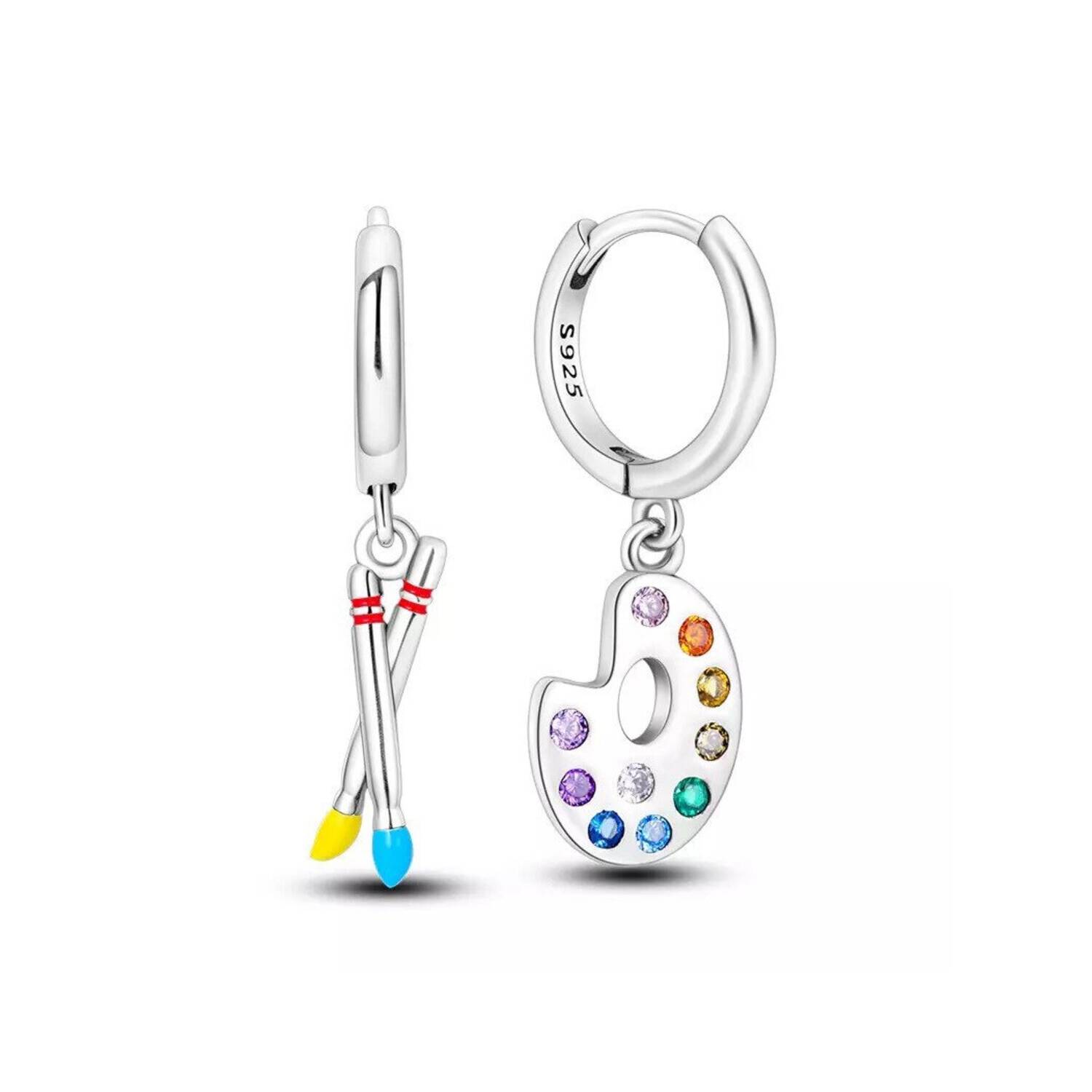 Aros Argolla Acuarela y Pinceles En Plata 925