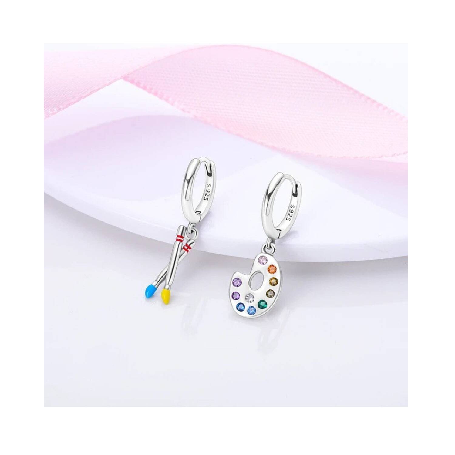 Aros Argolla Acuarela y Pinceles En Plata 925 - Imagen 2