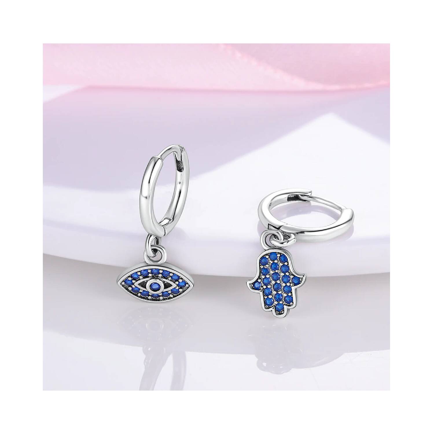 Aros Argolla Mano y Ojo de Protección En Plata 925 - Imagen 3