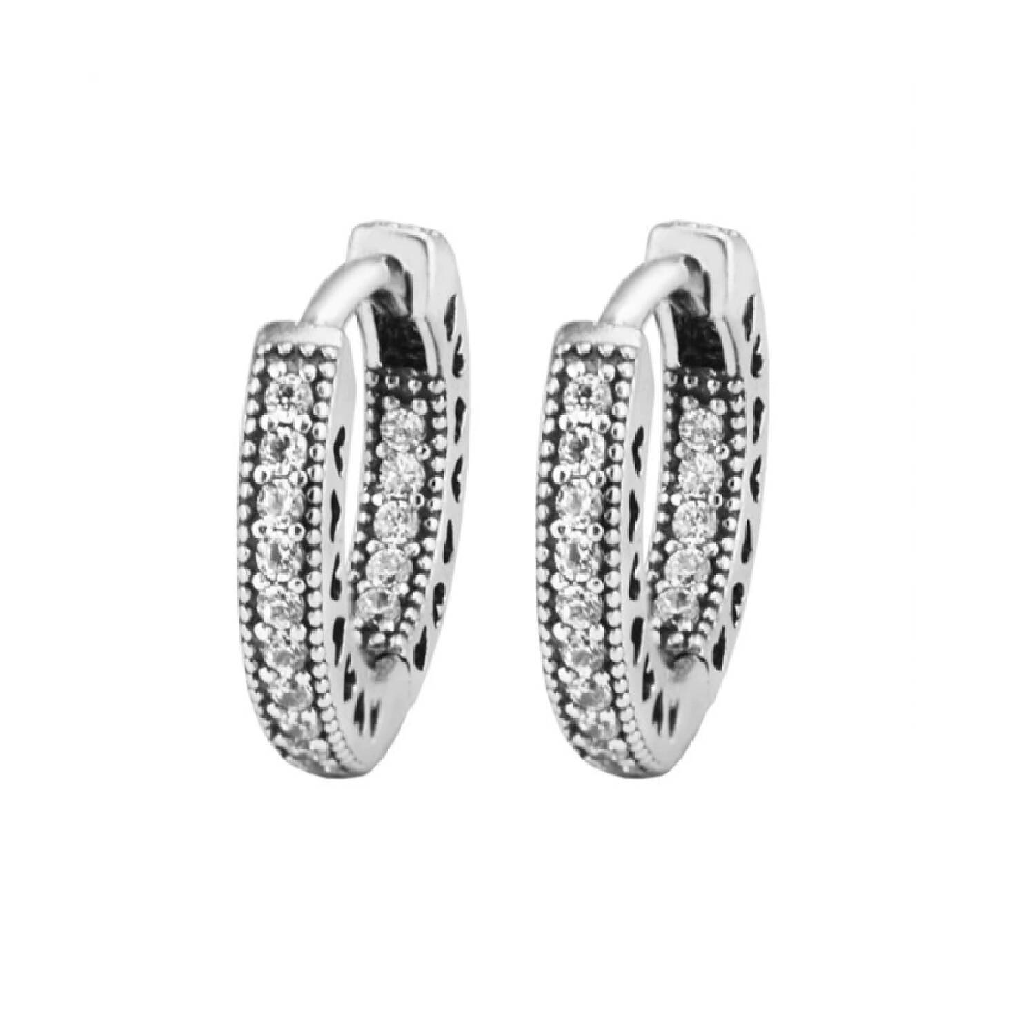 Aros Argolla Circones Pavé 14mm. En Plata 925 - Imagen 2