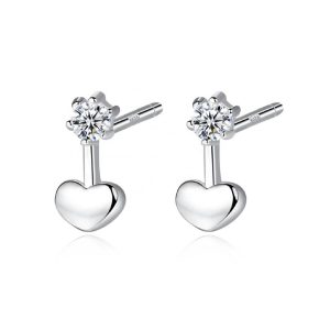 Aros Corazón y Circón En Plata 925