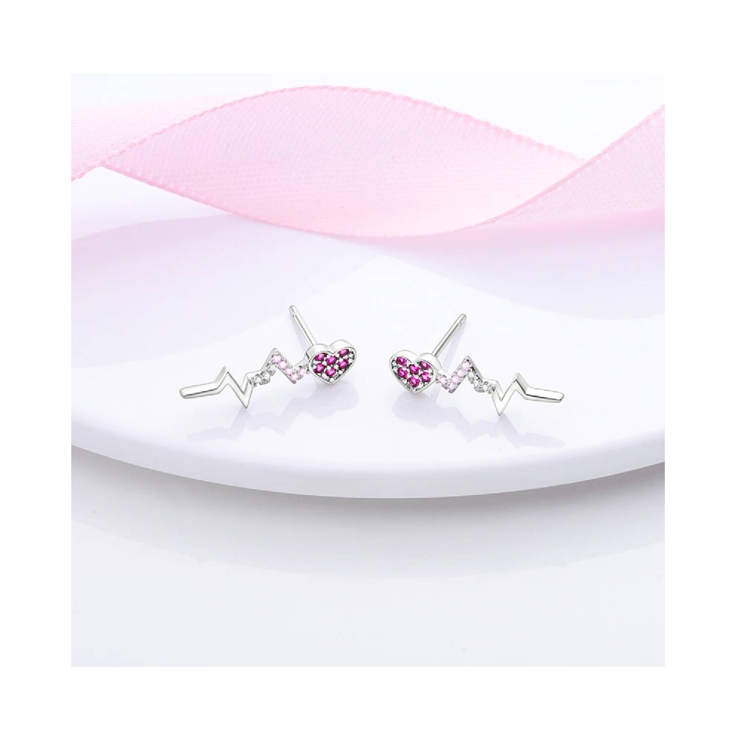 Aros Latido de Corazón y Circones En Plata 925 - Imagen 2