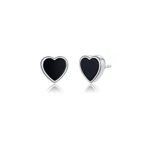 Aros Corazón Esmalte Negro En Plata 925
