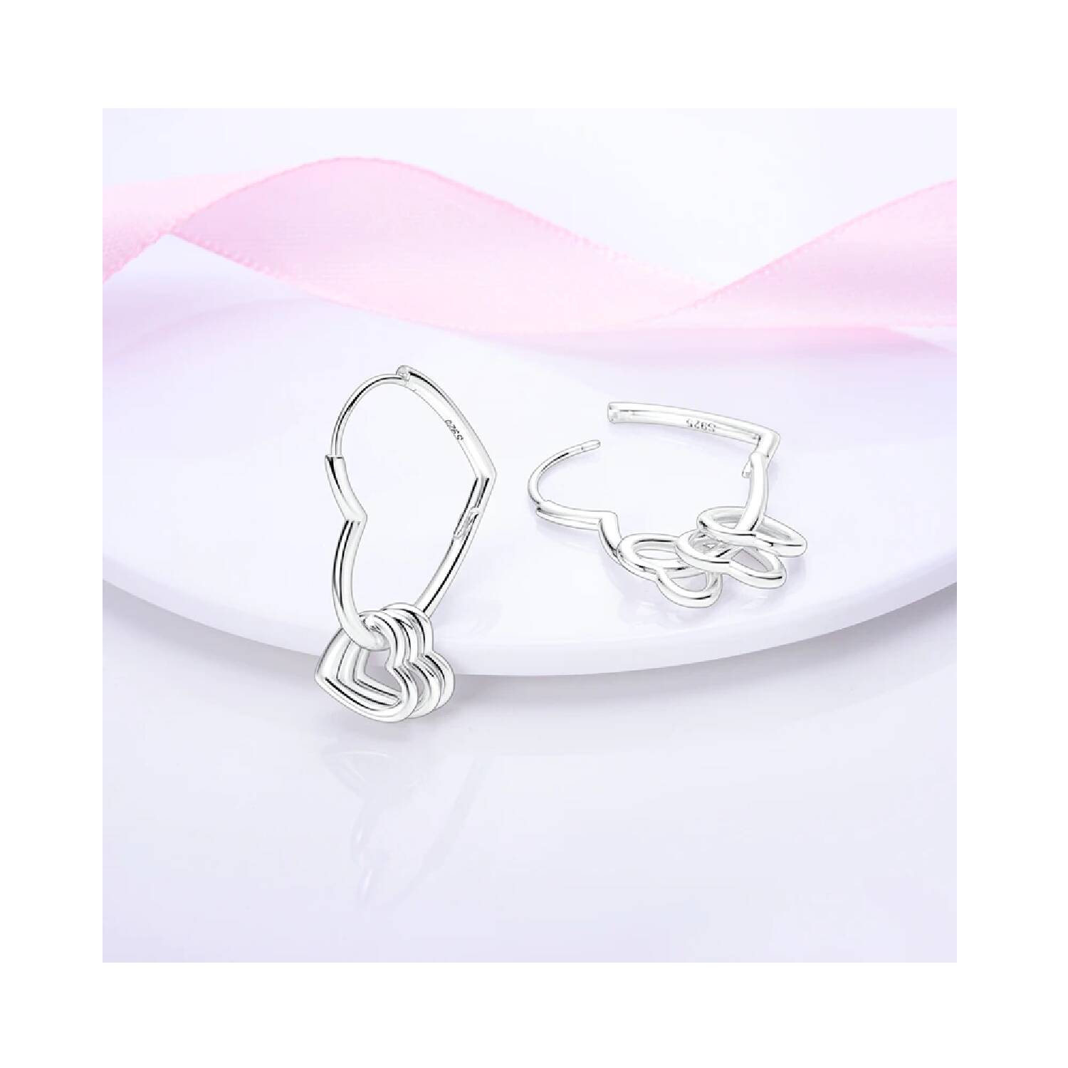 Aros Corazones Colgantes Lisos En Plata 925 - Imagen 2