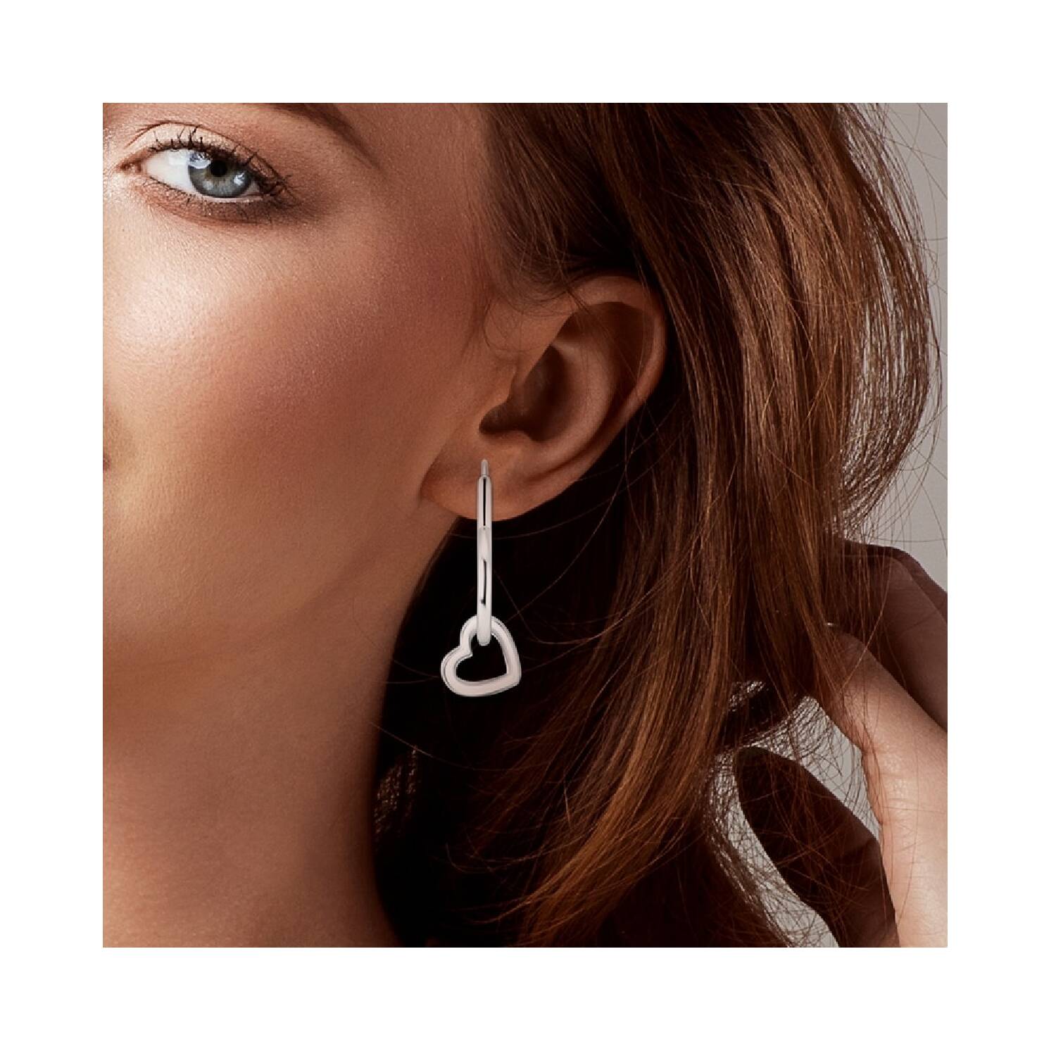 Aros Corazones Colgantes Lisos En Plata 925 - Imagen 4