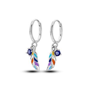 Aros Argolla Plumas Coloridas En Plata 925