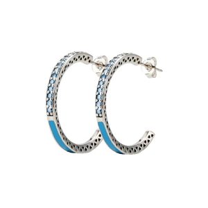 Aros Semi Argolla Y Circones Celestes En Plata 925