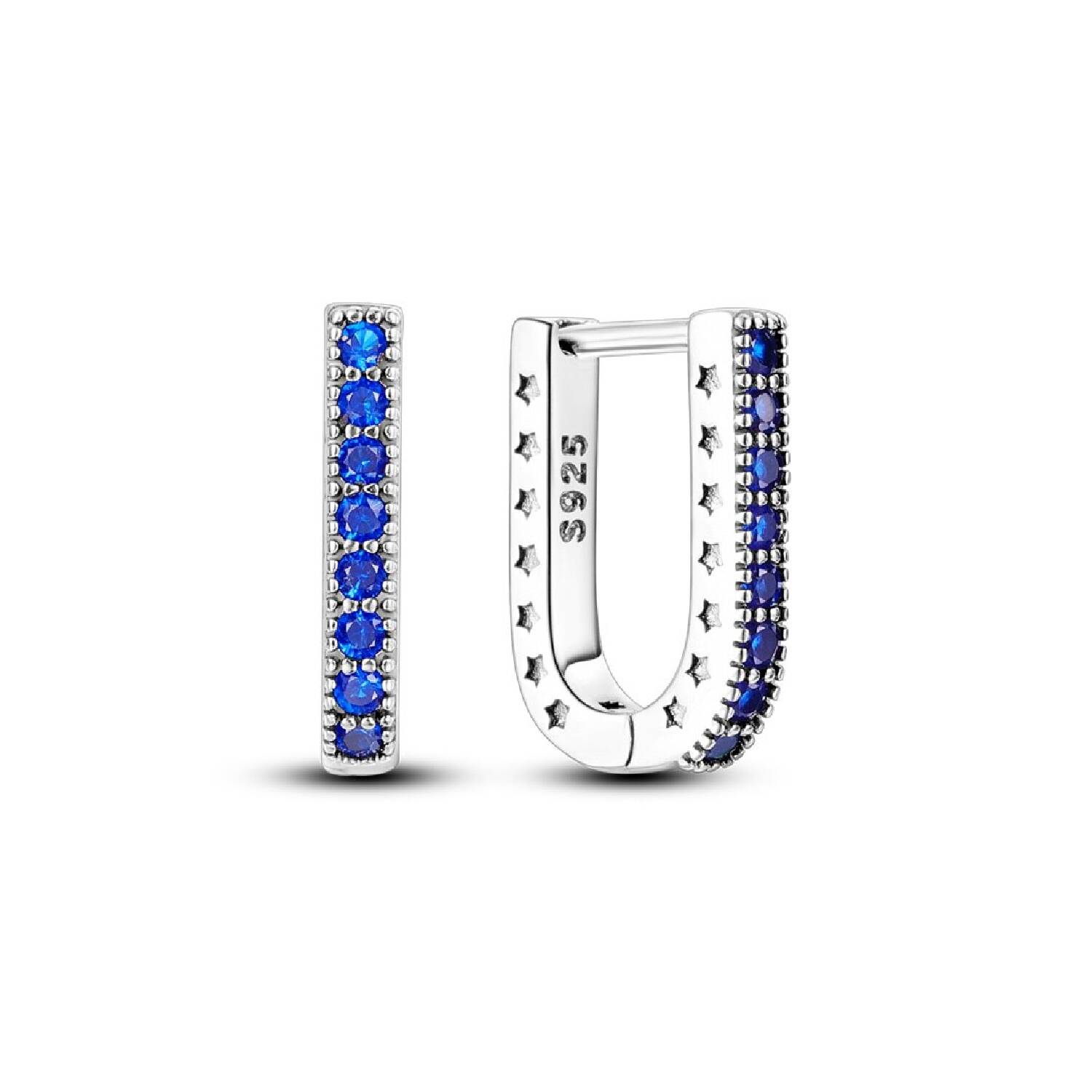 Aros Forma U y Circones Azules En Plata 925