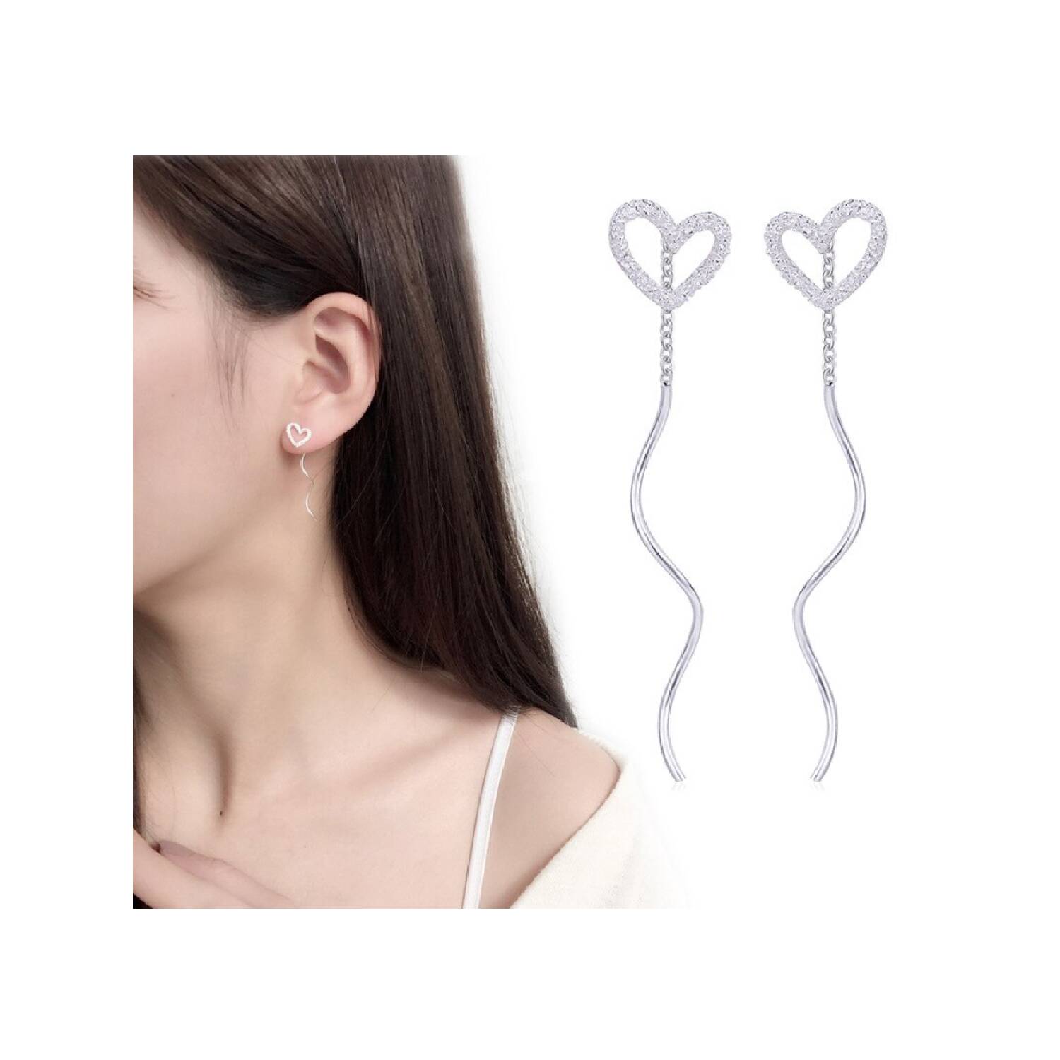 Aros Colgantes De Corazón En Plata 925 - Imagen 4