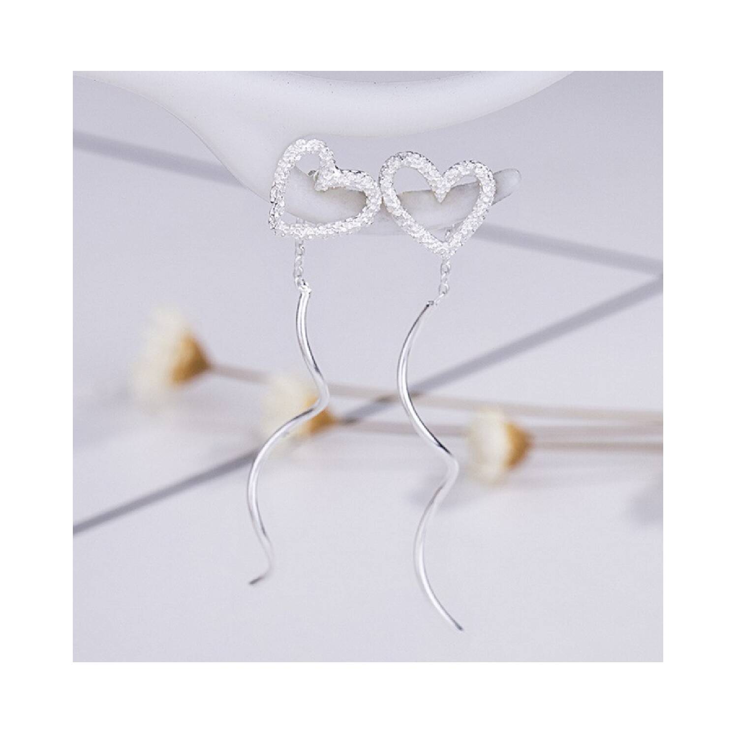 Aros Colgantes De Corazón En Plata 925 - Imagen 2
