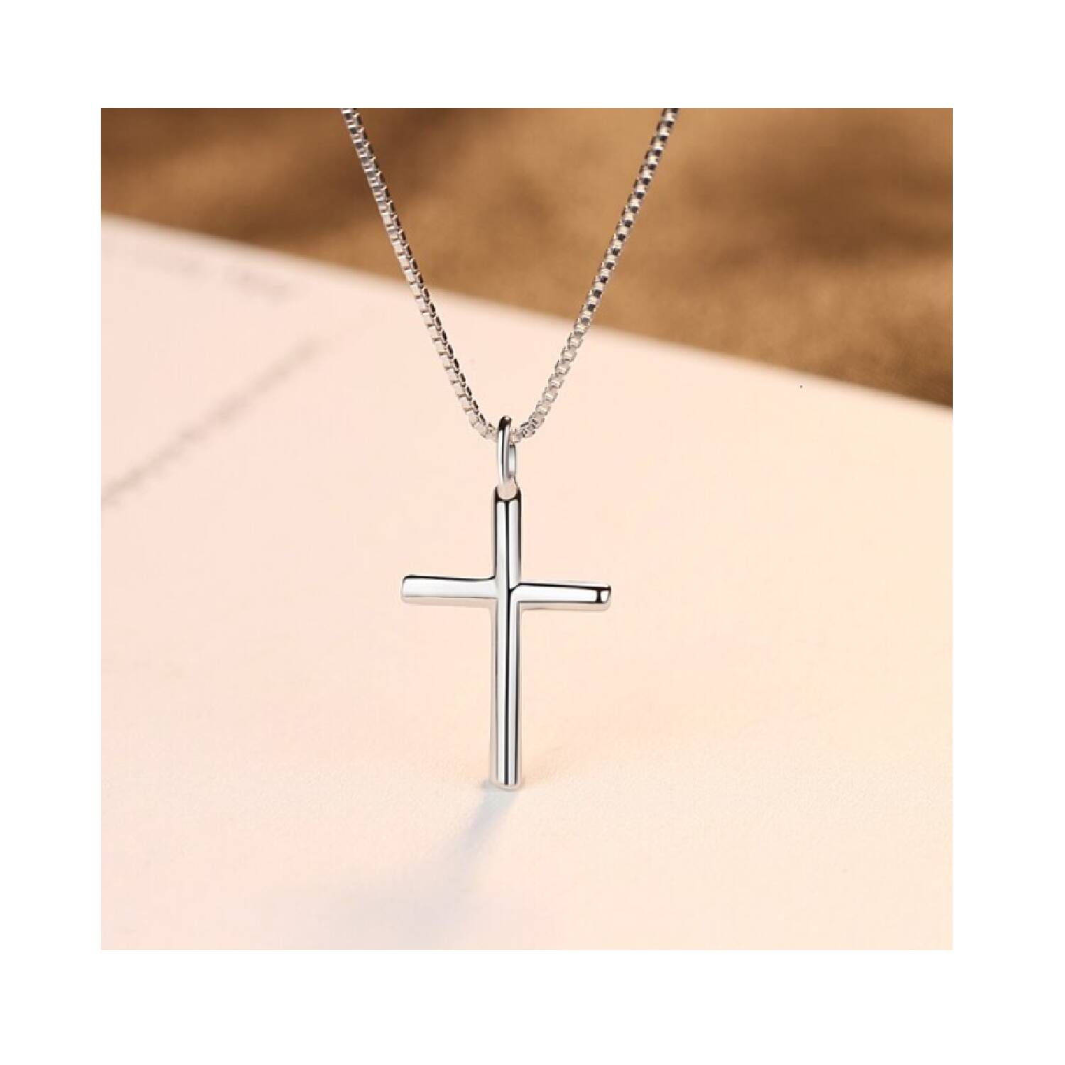 Collar con Cruz Lisa Brillante 45 Cm En Plata 925 - Imagen 5