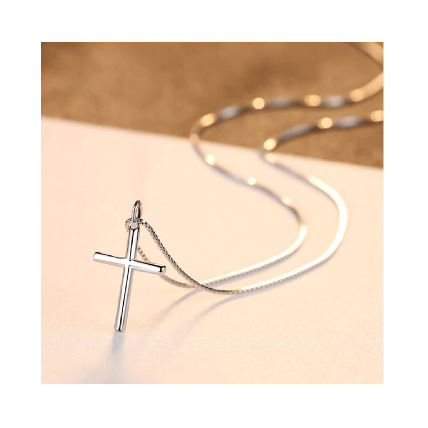 Collar con Cruz Lisa Brillante 45 Cm En Plata 925 - Imagen 2