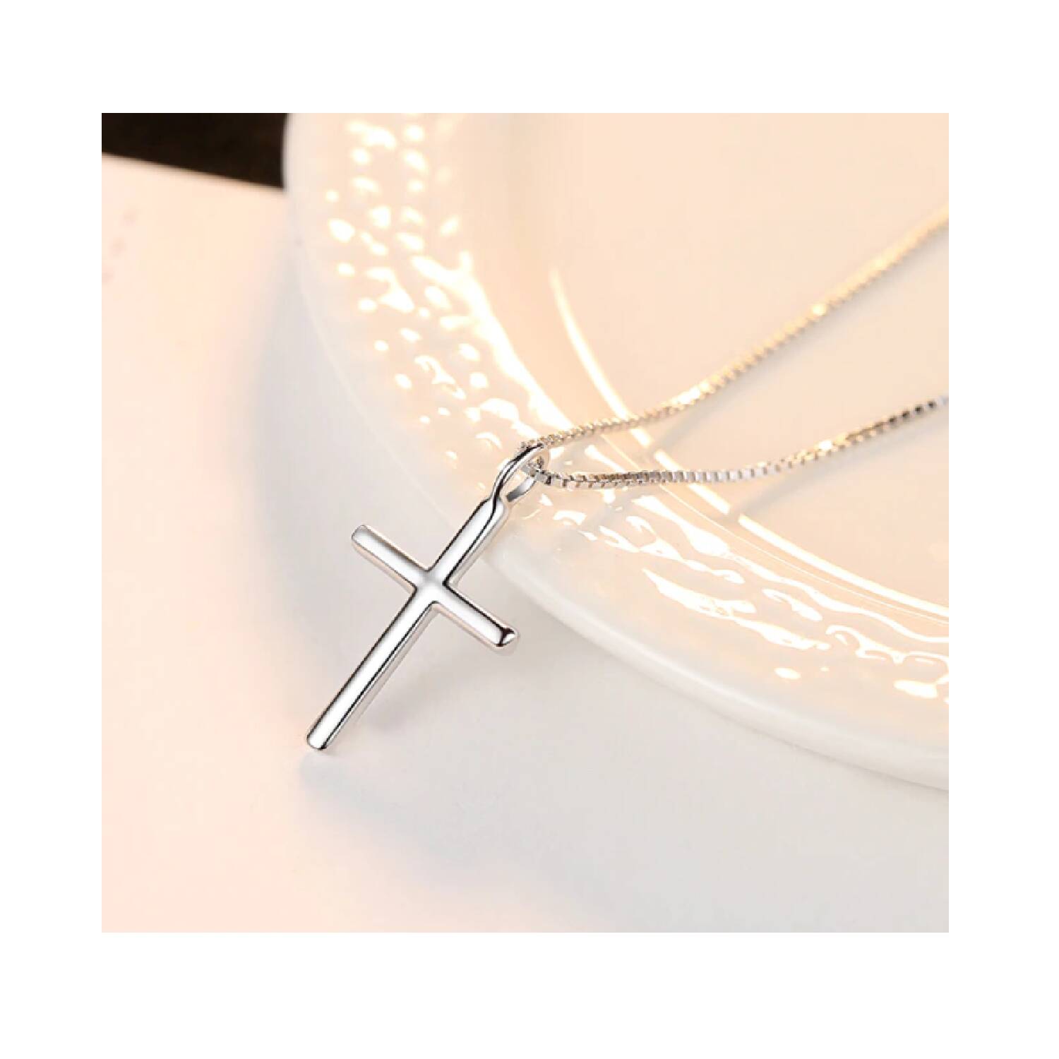Collar con Cruz Lisa Brillante 45 Cm En Plata 925 - Imagen 3