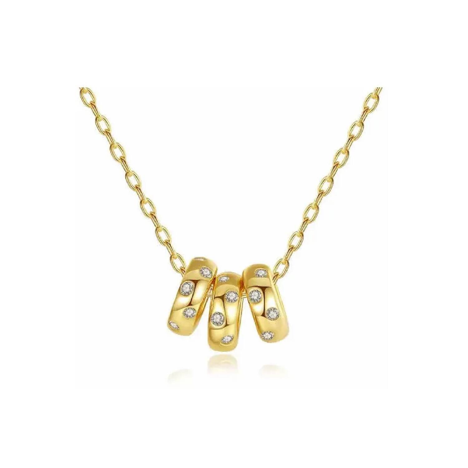 Collar Cadena Tres Cuentas y Circones En Plata 925
