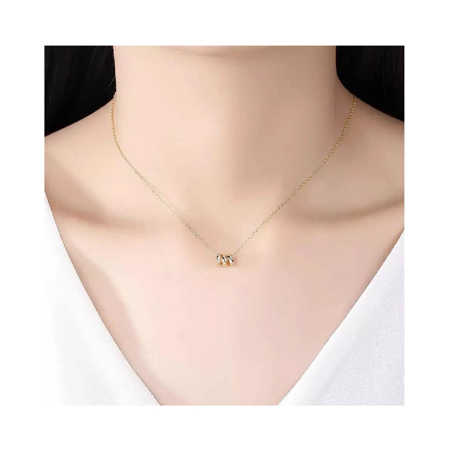 Collar Cadena Tres Cuentas y Circones En Plata 925 - Imagen 3