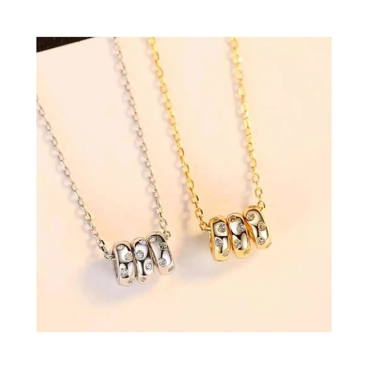 Collar Cadena Tres Cuentas y Circones En Plata 925 - Imagen 2