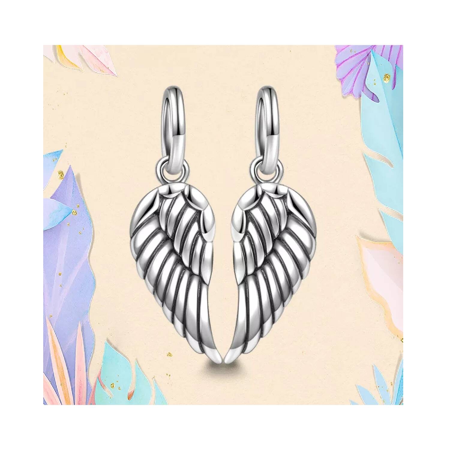 Charm Doble Alas de Ángel Colgantes En Plata 925 - Imagen 2