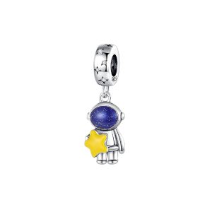 Charm Astronauta y Estrella Amarilla En Plata 925
