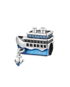 Charm Barco Crucero Azul y Circones En Plata 925