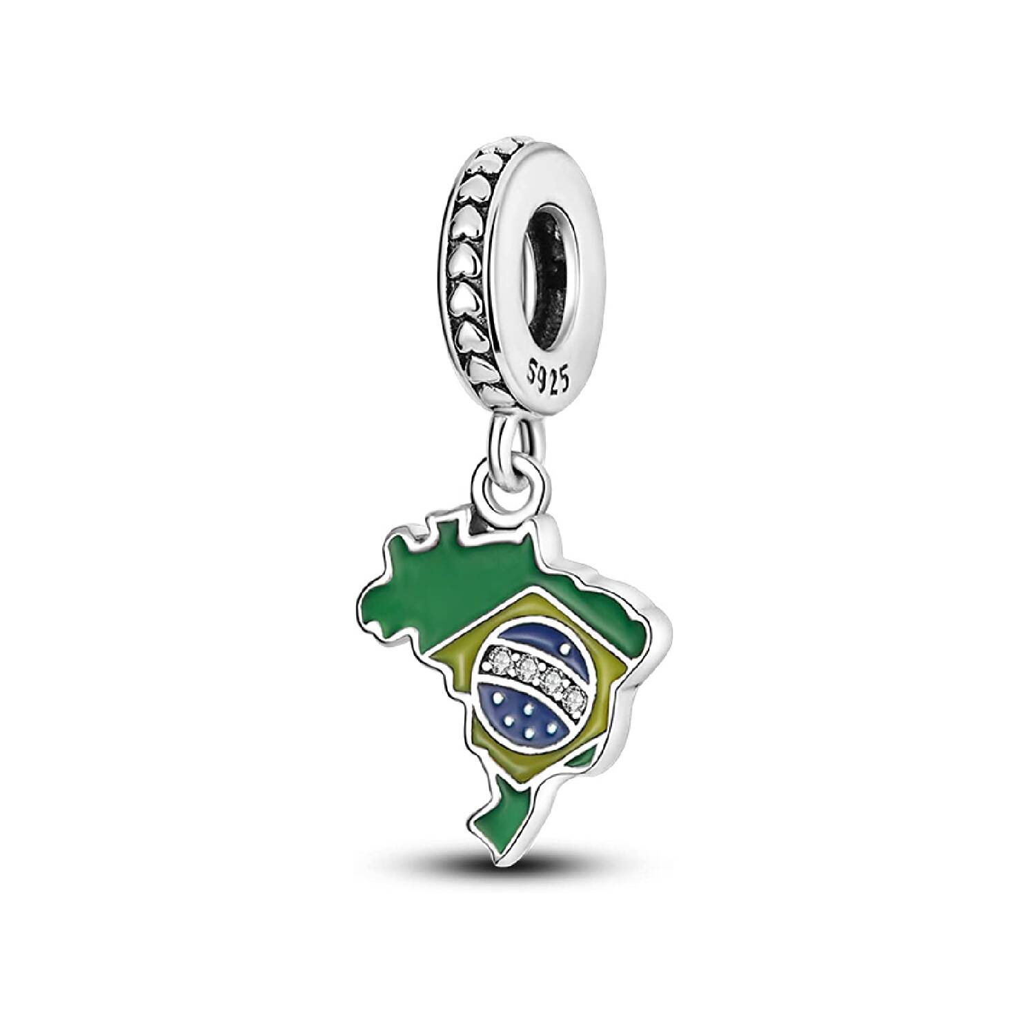 Charm Mapa de Brasil ("I Love Brazil") En Plata 925