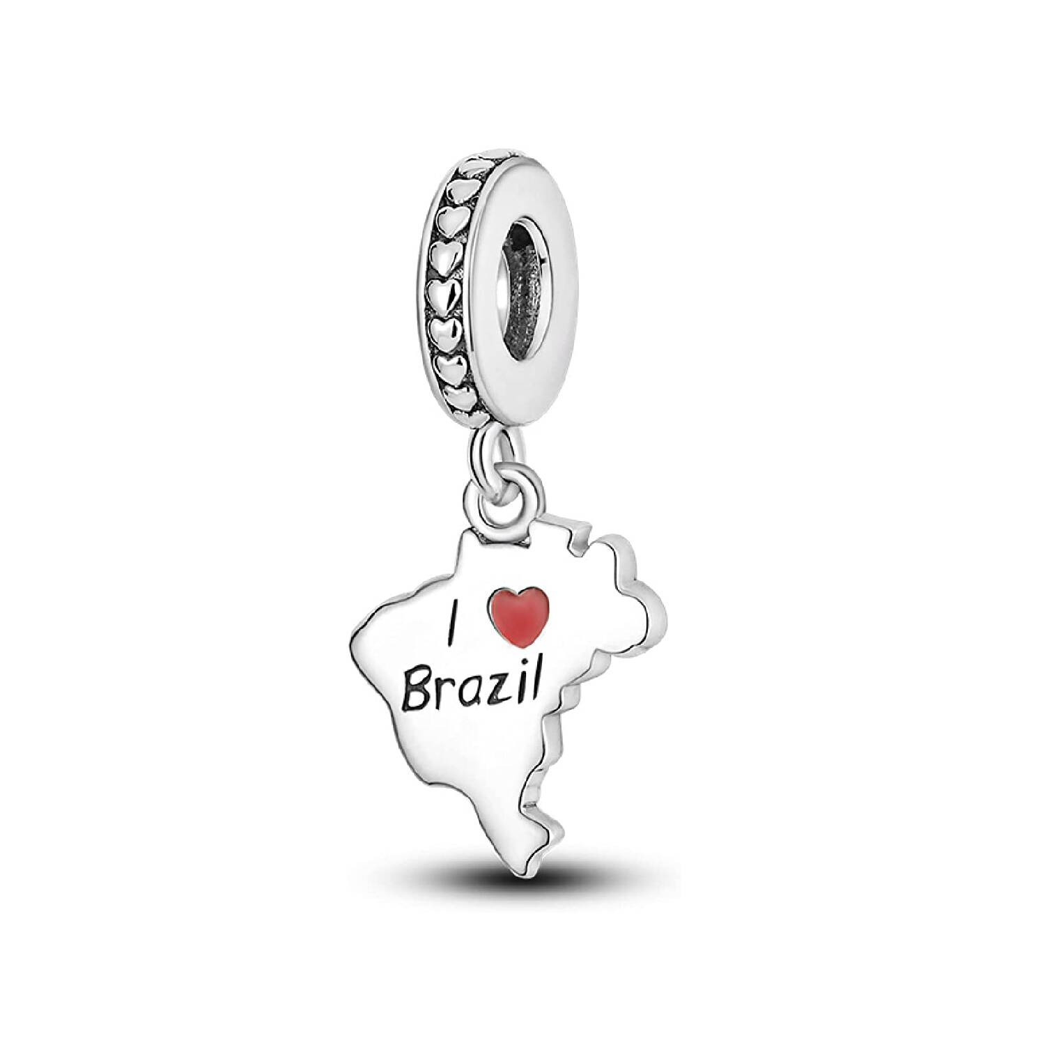 Charm Mapa de Brasil ("I Love Brazil") En Plata 925 - Imagen 4
