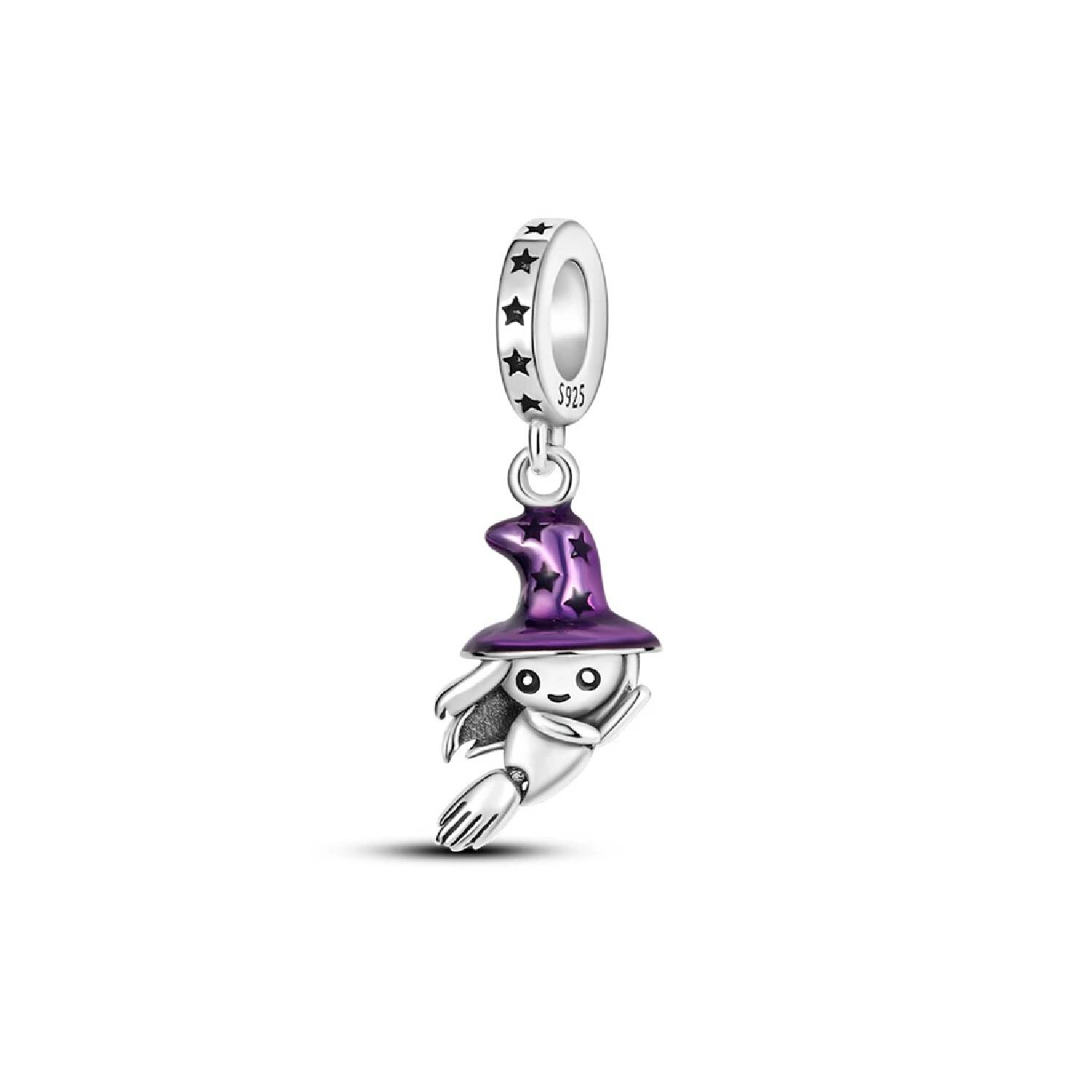 Charm Brujita Mágica y Estrellas En Plata 925