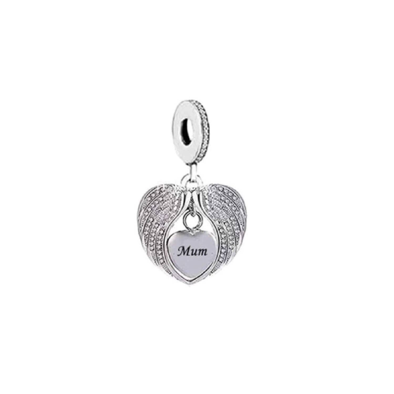 Charm Corazón de Ángel para Mamá ("Mum") En Plata 925