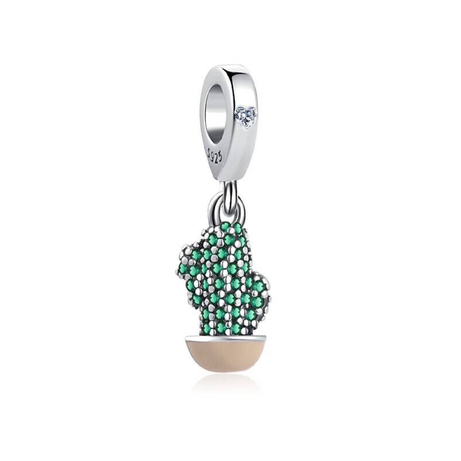 Charm Cactus y Circones Verdes En Plata 925