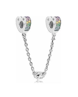 Charm Cadena Corazones Coloridos En Plata 925