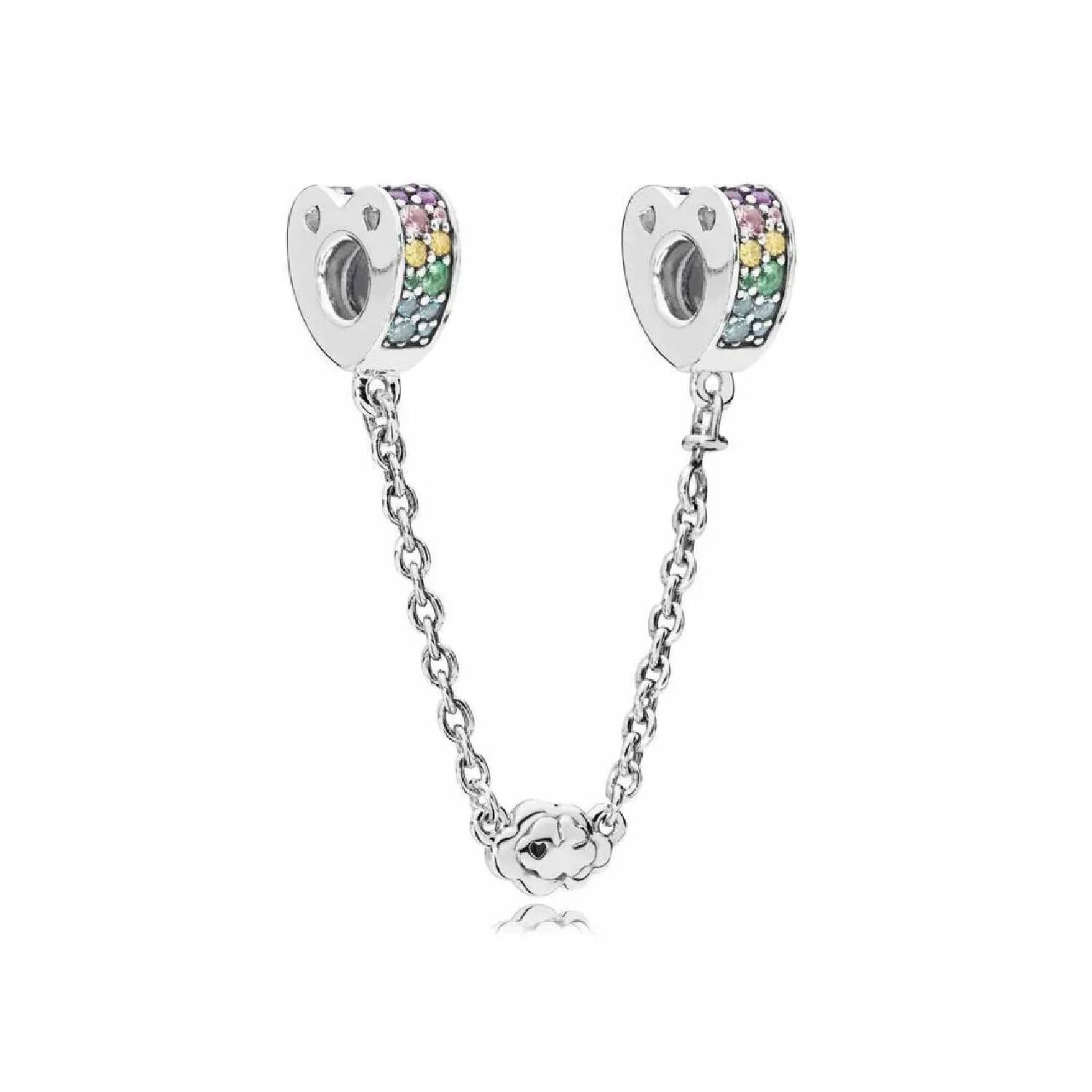 Charm Cadena Corazones Coloridos En Plata 925