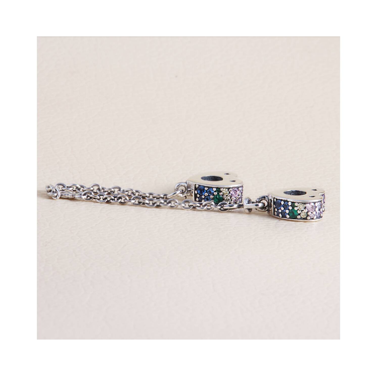 Charm Cadena Corazones Coloridos En Plata 925 - Imagen 3