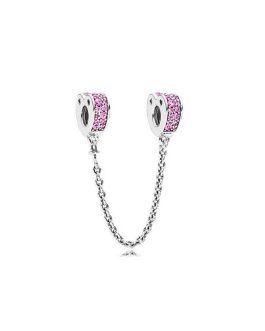 Charm Cadena de Seguridad Corazones Rosa En Plata 925