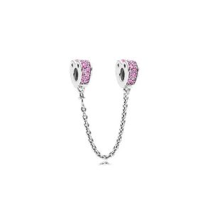 Charm Cadena de Seguridad Corazones Rosa En Plata 925