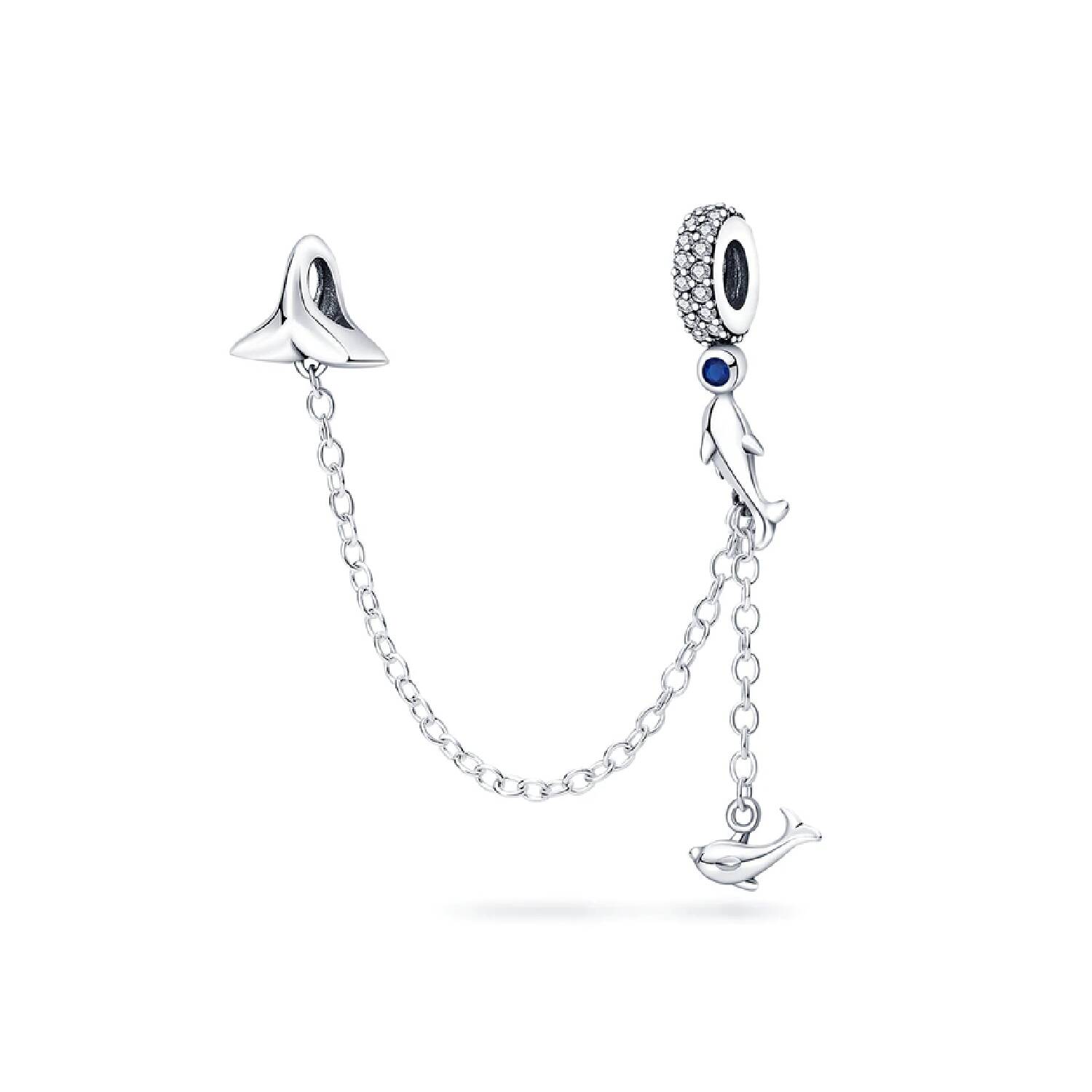 Charm Cadena con Delfines y Circones En Plata 925