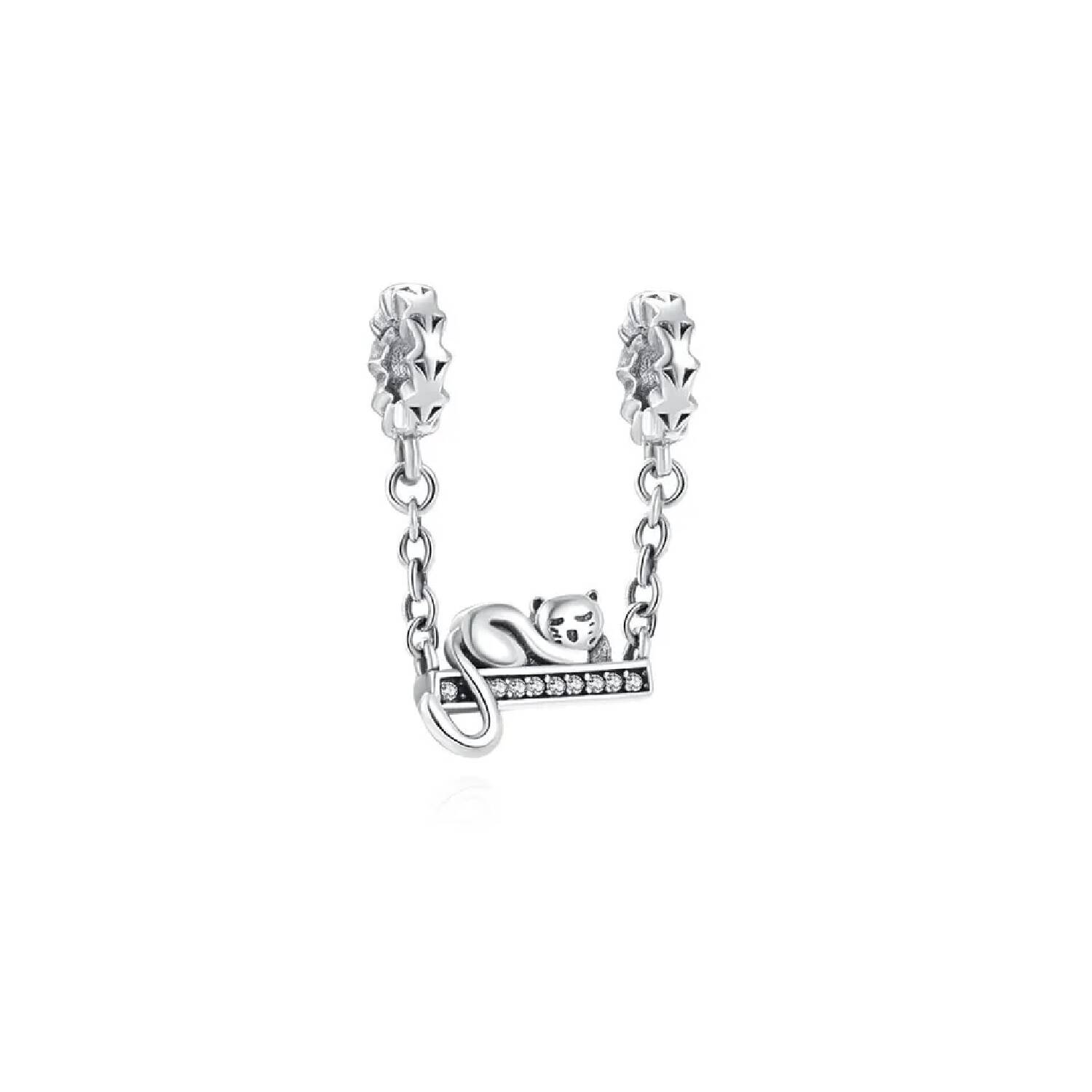 Charm Cadena de Seguridad Gatito Durmiendo En Plata 925 - Imagen 4