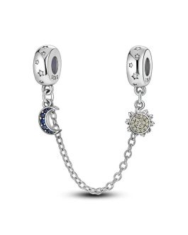 Charm Cadena Media Luna y Sol con Circones En Plata 925