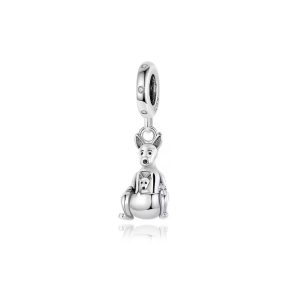 Charm Canguro y Su Bebé con Circones En Plata 925