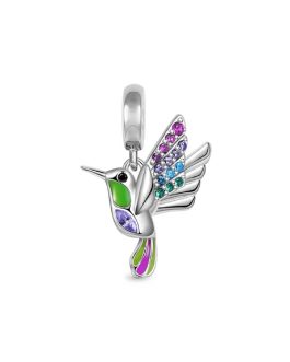 Charm Colibrí Picaflor Colorido y Circones En Plata 925