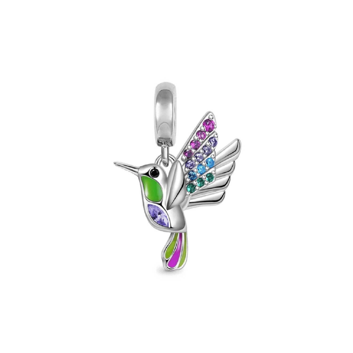 Charm Colibrí Picaflor Colorido y Circones En Plata 925