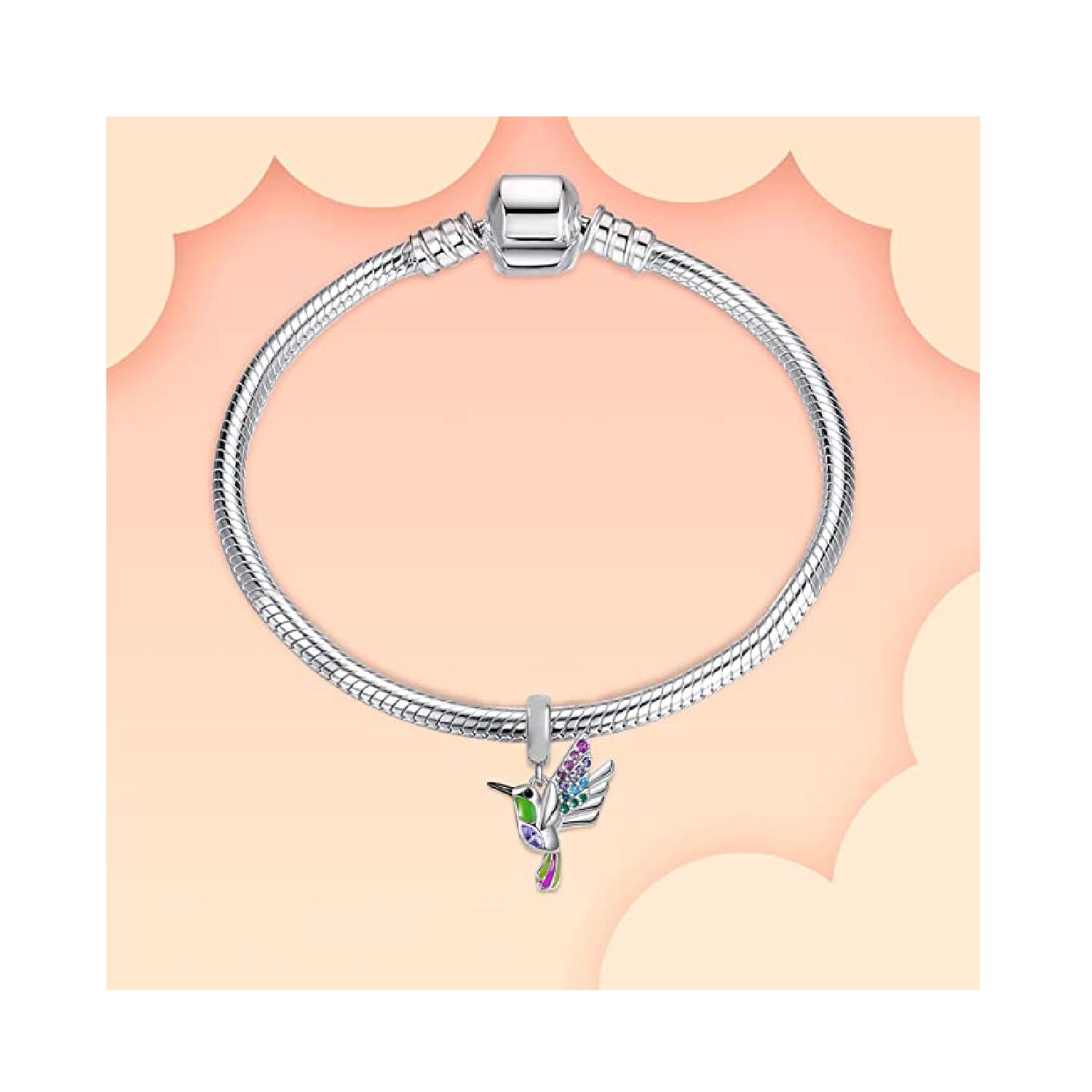 Charm Colibrí Picaflor Colorido y Circones En Plata 925 - Imagen 3