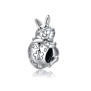 Charm Conejo de Pascua con Huevo En Plata 925