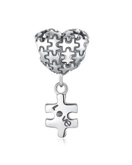 Charm Corazón y Puzzle de Autismo En Plata 925