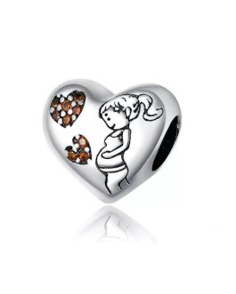 Charm Corazón Mamá Embarazada En Plata 925