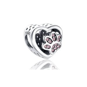 Charm Corazón y Huella de Mascota En Plata 925