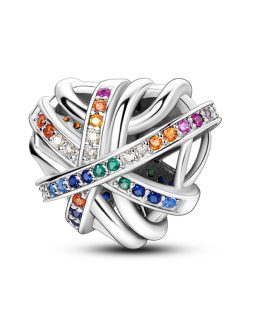 Charm Corazón Lazos Circones Coloridos En Plata 925