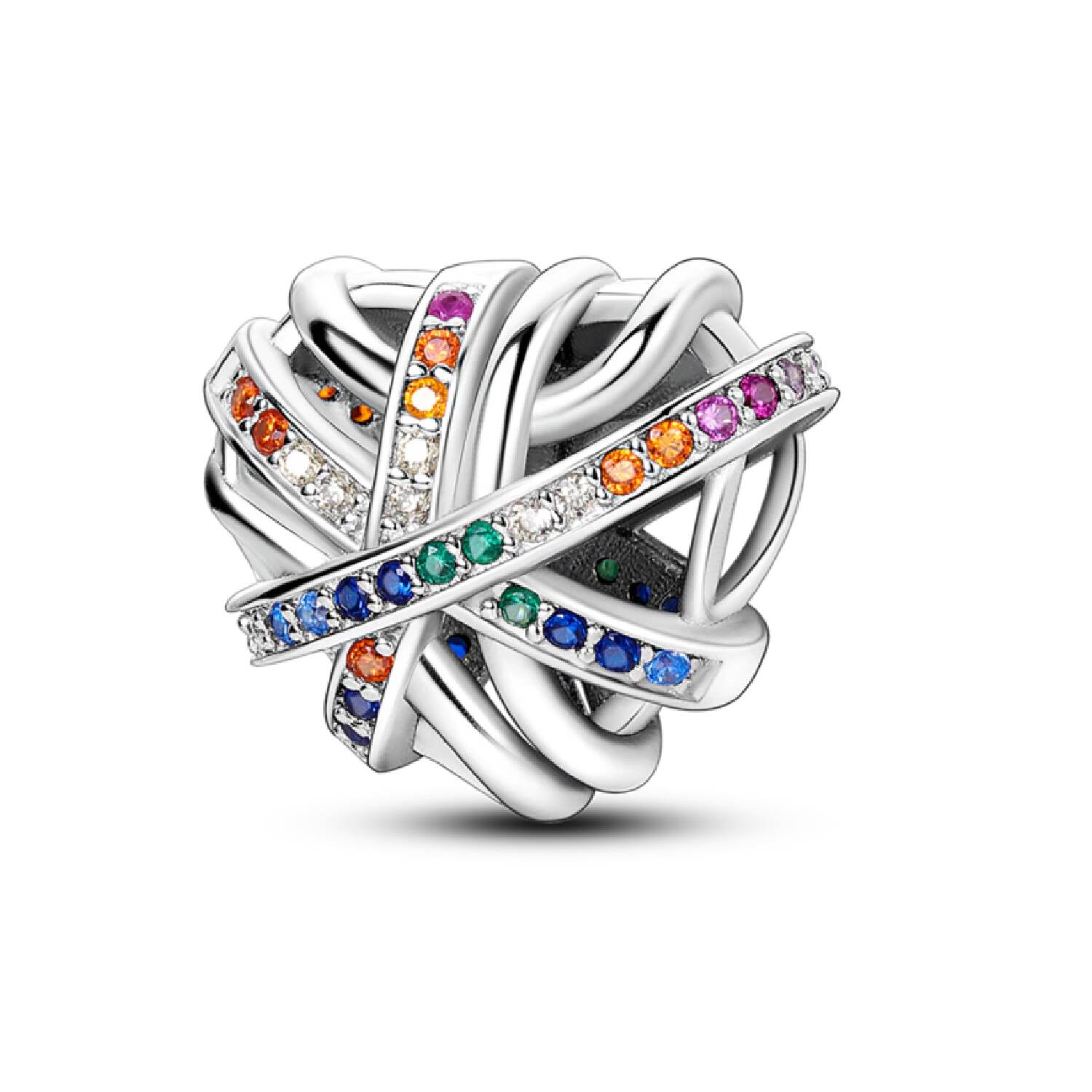 Charm Corazón Lazos Circones Coloridos En Plata 925