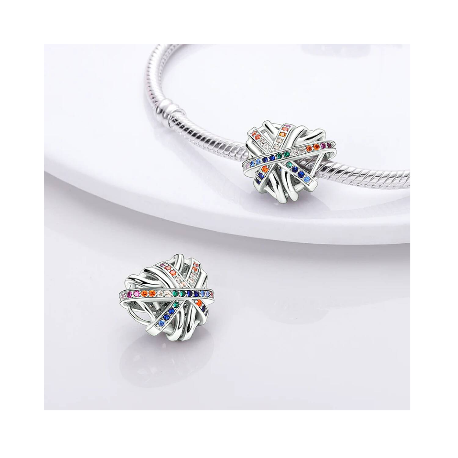 Charm Corazón Lazos Circones Coloridos En Plata 925 - Imagen 2